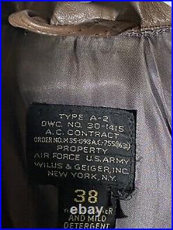 Vtg Type A-2 Air Force US Army Flight Jacket PAINTED BACK RANGY LIL Sz 38 EUC