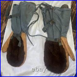 Vtg U. S. Army Air Force Leather Gunner Mittens Gloves N-4B Medium WW2 USAF B-17