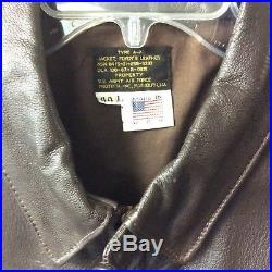 Vtg U. S. Army Air Force Type A-2 Flyers Brown Leather Jacket Sz. 44L Perfect