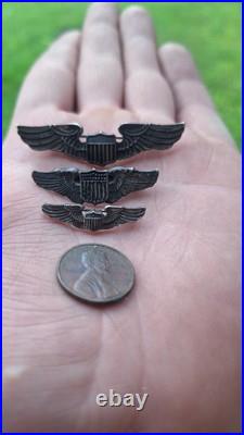 Vtg US Army Air Corps WW2 Air Force Sterling Silver Pilot Wings Pin Badges Lot 3