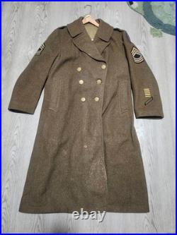 Vtg. WWII US Army Overcoat Wool Trench MST SGT 9Th Army Air Force 1940 Overseas