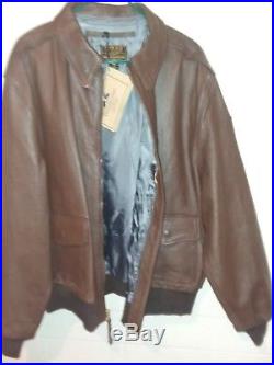 WILLIS & GEIGER Air Force US Army A2 Brown Leather Flight Jacket Sz 48 Patch