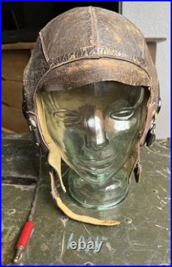 WW2 Army Air Forces Type A-11 Leather Flight Helmet Large With ANB-H-1 Receivers