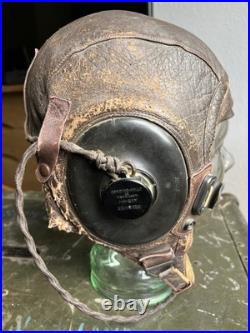 WW2 Army Air Forces Type A-11 Leather Flight Helmet Large With ANB-H-1 Receivers