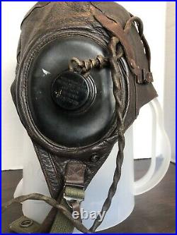 WW2 US ARMY AIR FORCE Type A-11 Leather Flight Helmet Skull Cap WIRED NICE Large