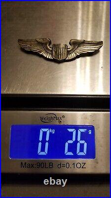 WW2 US Army Air Force Sterling Silver Pilot Wing Pin Back 3 Heavy
