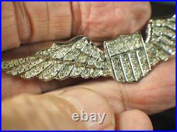 WW2 US Army Air Force Sweetheart Pilot Wing Sterling Silver with Crystal 3 inch