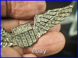 WW2 US Army Air Force Sweetheart Pilot Wing Sterling Silver with Crystal 3 inch