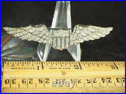 WW2 US Army Air Force Sweetheart Pilot Wing Sterling Silver with Crystal 3 inch