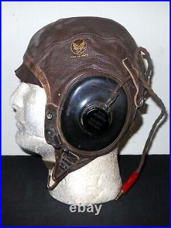 WW2 US Army Air Force TYPE A-11 FLIGHT HELMET & EARHONES SUPERB