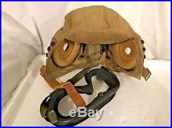 WW2 US Army Air Forces AN-H-15 Aviator Canvas Bomber Helmet Attached B-8 Goggle