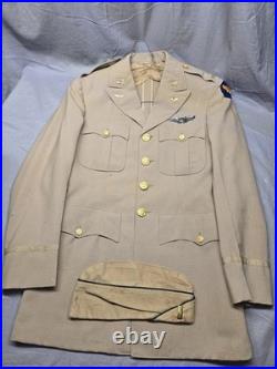WW2 US Army Air Forces Officer Jacket STERLING Pilot Wings Patch Summer Khaki