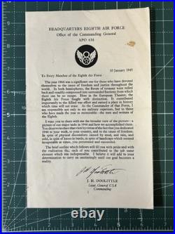 WW2 US Army Rare 8th Air Force Document General Doolittle Letter (Near Mint)