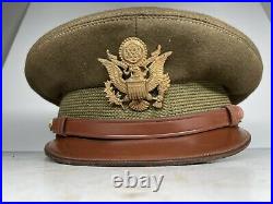 WW2 US Officer visor hat Army Air Corp force crush cap pilot Original WWII