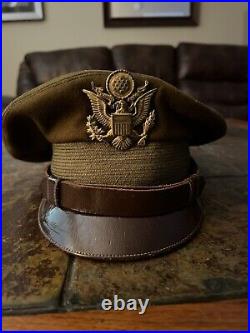 WW2 US Visor Cap Army Air Corp Force Crusher Officer Pin Hat BANCROFT FLIGHTER