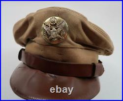 WW2 US soldier visor cap hat Army Air Corp force crusher FLIGHT WEIGHT usaf NAME