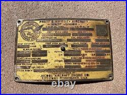 WW2 USAAF US Army Air Force Pratt & Whitney Wasp Junior Engine Data Plate Tag