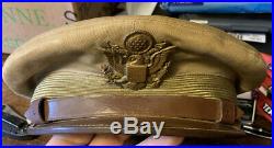 WW2 Vintage Authentic US ARMY AIR FORCE Officers Peak CAP Khaki Tan HAT 7 1/4