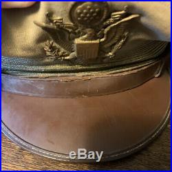 WW2 Vintage Authentic US ARMY AIR FORCE Officers Peak CAP Khaki Tan HAT 7 1/4