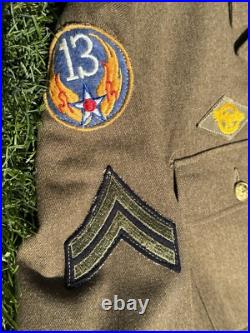 WWII 1942 Named US Army Air Forces Service Coat 38R Wool Serge 13th AAF Corporal
