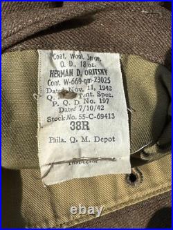 WWII 1942 Named US Army Air Forces Service Coat 38R Wool Serge 13th AAF Corporal