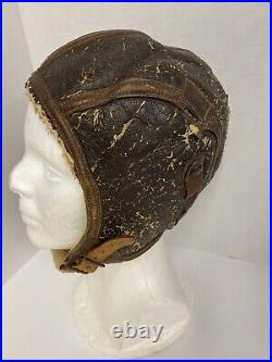 WWII 2 US Air Force Army Leather Crew Pilots Flight Cap Helmet Type B-6 Large