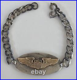 WWII Air Force Army Air Corps Sterling Gold Wings ID Bracelet
