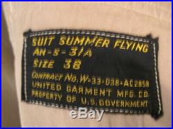 WWII Era USAAF Army Air Force Type AN-S-31 Summer Flying Suit Tan Cotton Sz 38