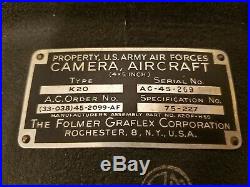 WWII Folmer Graflex K20 Aircraft 4 x 5 Camera U. S. Army Air Force Military