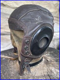 WWII Named Commander Air Force US Army A-11 Leather Selby Shoe Pilot Helmet Lg