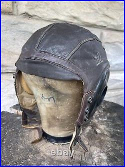 WWII Named Commander Air Force US Army A-11 Leather Selby Shoe Pilot Helmet Lg