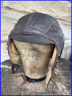 WWII Named Commander Air Force US Army A-11 Leather Selby Shoe Pilot Helmet Lg