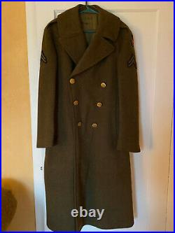 WWII U. S. Army Air Force Corporal Military Officer's Long Wool Olive Jacket Coat