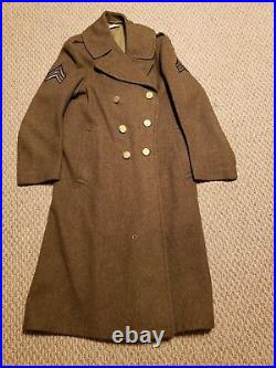 WWII U. S. Army Air Force Sergeant Military Officer's Long Wool Olive Jacket Coat