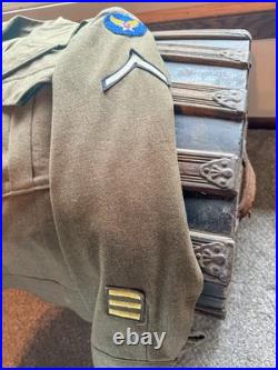 WWII U. S. Army Air Forces Named to PFC E. Vaux (Jacket. Flag. Musette Bag)