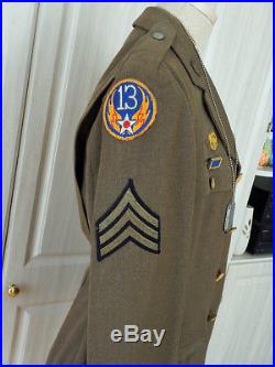 WWII US 13th Army Air Force Uniform Jacket Pants Shirt Tie Belt Patches Dog Tags