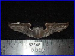 WWII US AAF Army Air Force Pilot Aviator Badge Wings Three Inch Sterling Orig