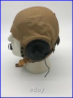 WWII US ARMY AIR FORCE MILITARY AN-H-15 FLIGHT HELMET with Microphone setup