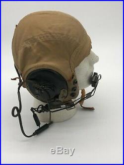 WWII US ARMY AIR FORCE MILITARY AN-H-15 FLIGHT HELMET with Microphone setup