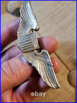 WWII US Army Air Corps Air Force AECO Sterling Silver Pilot Eings Pin