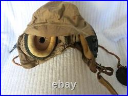 WWII US Army Air Force AAF AN-H-15 cloth Flying Helmet with receivers headgear