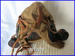 WWII US Army Air Force AAF AN-H-15 cloth Flying Helmet with receivers headgear
