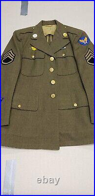 WWII US Army Air Force Sergeant Dress Jacket withTie, Cover, Patches 38S Excellent