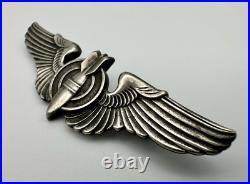 WWII US Army Air Force Sterling Silver Full Size 3 Bombardier Wings Pin Back