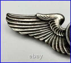 WWII US Army Air Force Sterling Silver Full Size 3 Bombardier Wings Pin Back