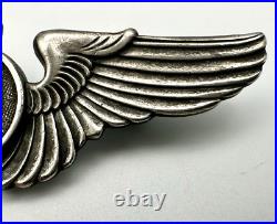 WWII US Army Air Force Sterling Silver Full Size 3 Bombardier Wings Pin Back