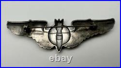 WWII US Army Air Force Sterling Silver Full Size 3 Bombardier Wings Pin Back