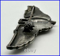 WWII US Army Air Force Sterling Silver Full Size 3 Bombardier Wings Pin Back