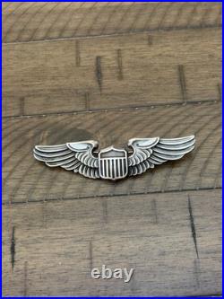 WWII US Army Air Force Sterling Silver Full Size Pilot Wings Pin 3