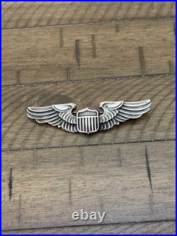 WWII US Army Air Force Sterling Silver Full Size Pilot Wings Pin 3